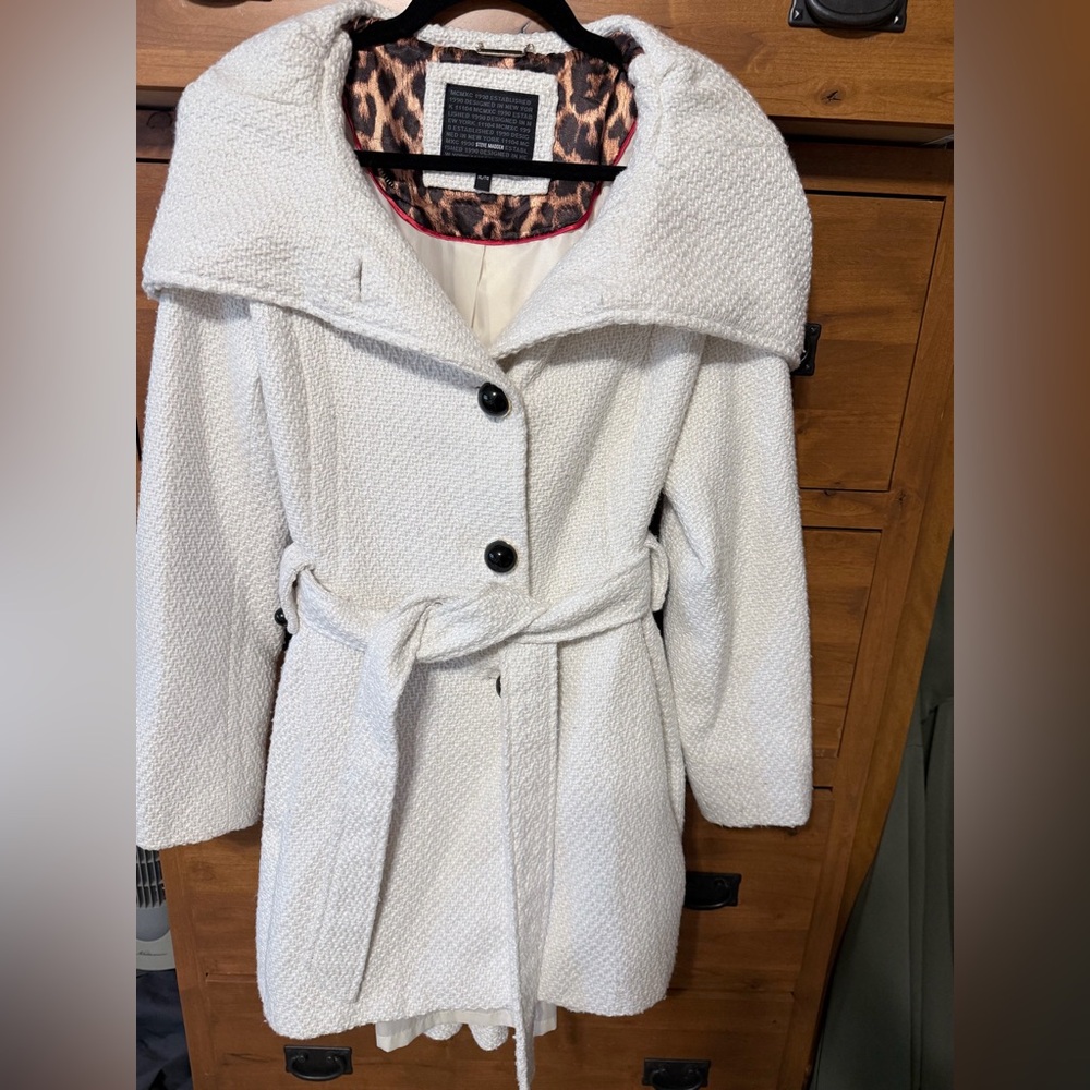 Steve Madden Cream Textured Trench Coat - Picture 4 of 6